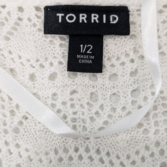 Torrid White Crochet Duster Short Sleeve Tie Waist Sweater Cover-Up Casual 1X-2X - Picture 9 of 13